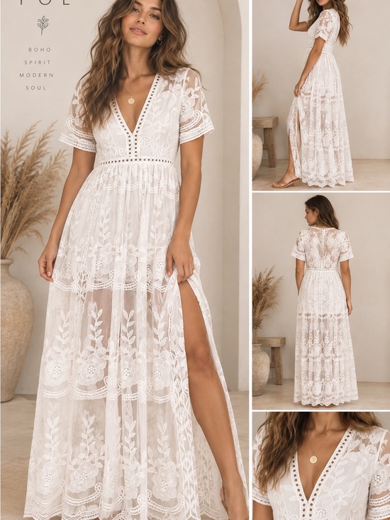 POL Dresses & Skirts - POL Crochet Lace Maxi Romper White Size S/M Boho Lined